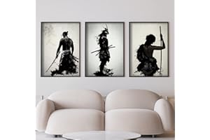 IUNTWEIE Japon Samouraï Photos Portrait Bushido Guerrier japonais Impression murale Noir et blanc Poster pour salon chambre à coucher décor sans cadre (3x40x60cm, Bushido-1)