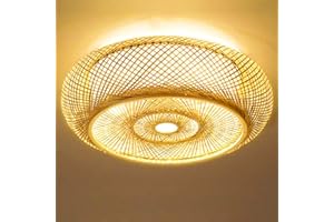 FUMIMID Plafonnier Bambou Naturel Et Rotin Vintage Lustre Tissé Créatif À L'ancienne E27 Spots De Plafond Salon De Thé Restaurant Loft Lampe Salon Café Éclairage Décoratif Lumière,80cm