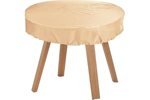 KaufPirat Premium Fundas para Mesa Redonda Ø 135x15 cm Cubierta Impermeable Funda para Mesa para Mobiliario de Exterior, Oxford Fundas para Proteger Muebles de Jardín Beige