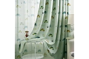 Birsppy adaada Vorhänge Auto Kinderzimmer,Vorhänge Kinderzimmer Junge,Vorhänge für Kleine Fenster,2er Set (230X140cm, Grün)