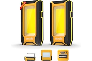 WARSUN Linterna de Trabajo Portátil Linterna Taller LED Recargable 1500 Lumens COB LED Lámpara con Base Magnético y Gancho para Hogar, Taller, Automóviles, Camping, Emergencia (Amarillo 2 piezas)
