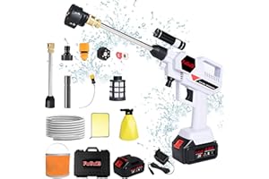 FUGUIB 24V Pistola de Alta Presión Portátil, 4.0Ah Pistola de Agua a presión con Boquilla Ajustable 6 en 1, MAX 45Bar hidrolimpiadora de Alta presion para Limpieza de Suelos Riego de Coches Flores Cercas