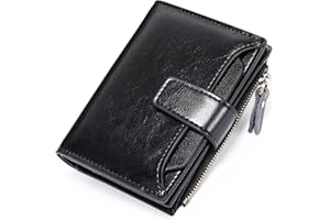 SENDEFN damski portfel, etui na karty z okienkiem na dowód osobisty, skóra, blokada RFID, mały, kompaktowy, dwukrotnie składany, kieszeń na zamek błyskawiczny, Jeden rozmiar