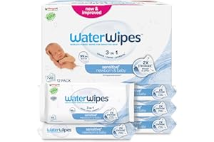 WaterWipes Sensitive+ Newborn & Baby Wipes, 720 Count (12 Packs), 3-In-1 Cleans, Cares, Protects, 99.9% Water, Unscented