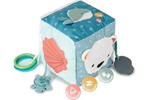 Little Big Friends Cube d’activités en Tissu pour bébé | Cube sensoriel Montessori Tout Doux | Développement Moteur et cognitif | Océan