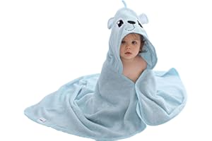 HAHASHOW Ragazzo Ragazza Bambù Asciugamano Da Bagno Con Cappuccio, Asciugamano Con Simpatico Design Animale, Asciugamani Grandi e Assorbenti Per Bambini Per Neonato,Cucciolo blu Infant 75 * 75 cm.