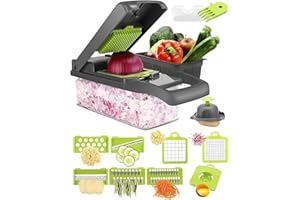 Omesiry 𝟭5 e𝗻 𝟭 Coupe Legumes Manuel Multifonctions, Mandoline de Cuisine avec 7 Lames en Remplaçables, Professionnelle pour Trancher, Couper et Râper