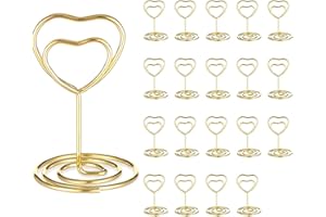 KYEDGC 20 Pcs Table Number Holders, 2Inch Mini Heart Shaped Photo Holders for Tables, Place Card Holders for Wedding Party Graduation Reception Restaurant Home Centerpiece Decorations Office Memo (Gold)