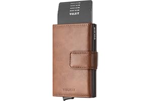 VULKIT Credit Card Holder RFID Blocking Pop Up Leather Slim Mens Women Wallet with Banknote Pockets & Magnetic Closure