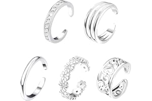 Ninnyi 5 Pcs Toe Rings for Women, Open Adjustable Silver Plated Toe Ring for Beach Paries Everyday Wear