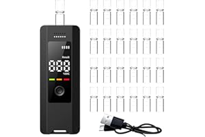 Neoreser Alkoholtester, Polizeigenau Alkoholmessgeräte mit 25 Mundstücken, Portatile Professionale Alcolometro Con Display LCD Digitale per USO Personale e Professionale(Schwarz)