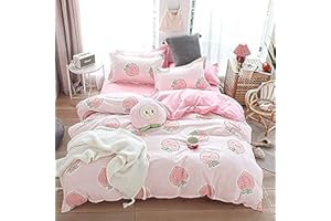 Homewish Kawaii Cartoon Peach Pink Set biancheria da letto matrimoniale Lovely Peach Girl Set biancheria da letto Cute Fruit Copripiumino Trapunta tropicale Biancheria da letto morbida