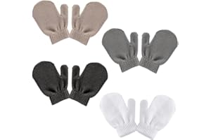 PFLYPF 4 pares de guantes de punto para niños, guantes de invierno para exteriores, guantes de punto cálidos y resistentes al frío para bebés y niños pequeños, Blanco Gris Caqui Negro, Talla única