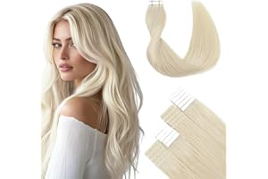SURNEL Extensiones de Adhesivas de Pelo Natural 35cm 50g 20Piezas Rubio Platino Claro Extensiones de Adhesivas Natural Remy Cabello Humano (T#60-35cm)