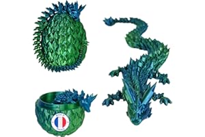 KOALA STUDIO Articulated Dragon & 3D-Printed Dragon Egg - Fantasy Universe Decoration/Fidget Toy - Unique Gift Idea, Home Décor for Kids' Room, Living Room (Glossy Green Blue)