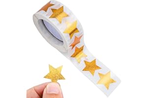 Prasacco 500 Stück Gold Sterne Aufkleber, Glitter Stern-Aufkleber Belohnung Sticker für Kinder 2,5 cm Selbstklebend Dekorative Stern Aufkleber für Scrapbooking, Grußkarten, Geschenke, Basteln(1 Rolle)