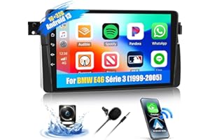 CAMECHO Android 13 Radio Coche para BMW E46 (1999-2005) con Carplay/Android Auto, Pantalla Táctil 9 Pulgadas con GPS 2 DIN Bluetooth WiFi FM/RDS Radio HiFi Apoyo Mandos Volante y Cámara Trasera