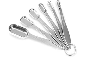 ALLWIN-HOUSEWARE W Accurate 18/8 Stainless Steel Measuring Spoons, Heavy Duty Good Handle Set of 6 Measuring Spoon with Ring Connector, Silver