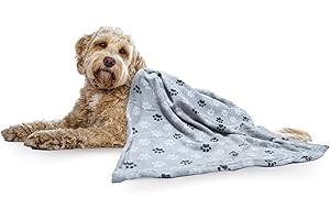 E&A Distribution Limited Pet Blanket for Dogs and Cats Small Medium Fleece Flannel Blanket for Pets 100x 85cm - Soft Fluffy Warm Blanket Throw- Cute Dog/Cat Blanket - (Light Grey Paws)