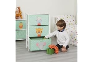 Liberty House Toys Kids Jungle Chest of Drawers - Furniture Storage Chest for Kid’s, Bedroom, Nursery, Playroom, Clothes, Toy Storage - Steel Frame, Wood Top, 3 Fabric Bins