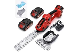 LUXBIRD 21V Hedge Trimmer Grass Shear, 2-in-1 Cordless Electric Shrub Shears, Handheld Grass Trimmer One-Handed Operation IP67 Waterproof, with 2 Interchangeable Blades & 2Pcs Rechargeable Batteries