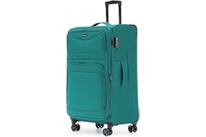 Münicase Stoffkoffer erweiterbar mit Frontfächern,15% Extra-Volumen, TSA-Schloss, 360° Doppelrollen & verdecktem Namensschild (Türkis, Koffer XL (79 cm) erweiterbar)