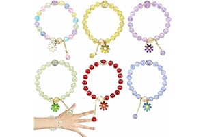 Auswalar 6 PCS Girls Bracelets,Sparkly Stretch Bead Bracelet, Colorful Personalised Bracelet with Daisies Pendants for Girls Birthday Party Favors