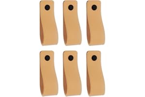 Brute Strength - Poignées en cuir pour meubles - Naturel - 6 pcs - 16,5 x 2,5 cm - Poignée de meuble, Poignée de porte pour cuisine, salle de bain, armoires, commode, bois