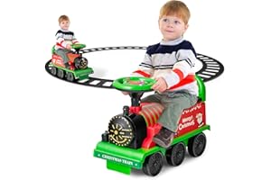COSTWAY Kids Electric Ride on Train with Tracks, Storage Seat, Flashing Lights & Music, 6V Battery Powered Ride on Toy Car for Children Toddler Gifts (Green)