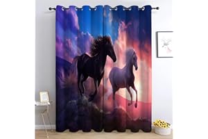 CozyRest Verdunkelungsvorhänge Mit Ösen, 230 x 117 cm Schöner Himmel Vorhang, Blickdicht, Wärmeisolierend, Vorhang, UV-Schutz Laufendes Pferd lichtundurchlässige Vorhänge für Kinderzimmer
