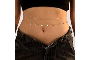 Lilbitty Chaîne de ventre en 2 parties pour femme - Magnifique chaîne de taille - La chaîne de ventre en or est maintenue en or poli - Idéale pour une utilisation comme chaîne de ventre, or, L