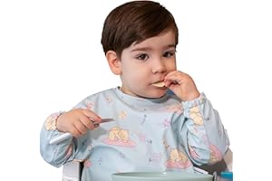 TINY WOLFIE Babero con Mangas Impermeable Bebé ideal BLW. Babi Guardería para Comer y Pintar con Manga Larga Niños y Niñas de 6 a 36 Meses hasta 3 Años. Fácil Limpieza. Muy Suave. Regalo Bebe Navidad
