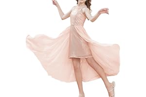 GRACE KARIN Fille Robe à Paillettes et Traîne en Mousseline à Dos Nu - Sans Manche pour Demoiselle d'honneur de Mariage et Fête d'Été