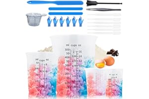 SHEGZHUC 31er Set Messbecher Set 4 Stück Silikon Messbecher Wabenmessbecher Measuring Cups mit Skala 120ml/250ml/500ml (ML/CUPS/OZ) Rührstäbchen Messbecher Küche Rührbecher Mischbecher Epoxidharz