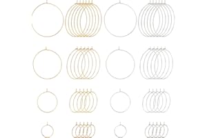 SUNNYCLUE 48 pièces 8 Style Acier Inoxydable Créoles Accessoires de Boucle d'oreille 4 Taille Verre à Vin Charme Anneaux Ouvert Boucle d'oreille Perles Cerceau pour Bricolage Artisanat Boucle