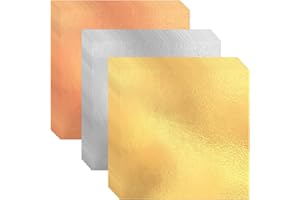 BLUESEABUY 300 Blatt Blattgold Lmitation 16x16 cm Blattsilber Lmitation Goldblätter Blattkupfer zum Basteln Versilbern Schlagmetall Kunstprojekt Kunsthandwerk Vergoldung Möbel Dekoration, Gold, Silber, Roségold