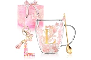 BIGNOSEDEER Gifts for Women Glass Coffee Mugs Unique Christmas Birthday Xmas Gifts for Women Her Ladies Espresso Tea Cups Personalised Best Friend Gift Cute Pink Double Walled Glass Mugs Valentine's Mother's Day