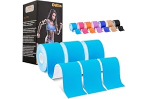 Deilin Kinesiology Tape 19.7ft Uncut Per Roll, Elastic Therapeutic Sports Tapes for Knee Shoulder and Elbow, Waterproof Athletic Physio Muscles Strips, Breathable, Latex Free