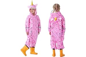Fewlby Rain Suit Kids Puddle Suit Boys Girls Muddy Suit All in One Waterproof Overalls Toddler Lighweight Raincoat Cartoon Rainwear 1-10 Years S-XXL Size