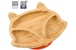 bamboo bamboo Baby Plate and Toddler Plate, Suction Plate for Feeding and Weaning, Bamboo Fox Plate with Secure Suction, Suction Plates for Babies from 6 Months (Fox, Orange)