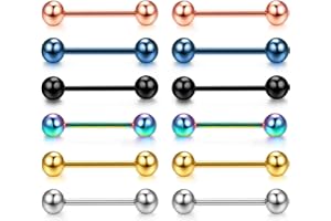 CASSIECA 12 szt., 14 g, piercing do języka, sutki, piercing językowy, stal chirurgiczna, piercing do sztangi, piercing językowy, , sztanga, biżuteria do piercingu