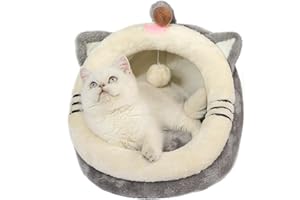 Jiupety Bonita cama para gatos, para interiores, con un bonito ígloo de terciopelo de cristal, cama cálida para dormir para cachorros y gatitos, gato gris, M.