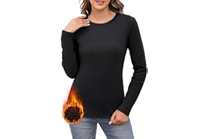 Aottori Camiseta Térmica Mujer Manga Larga Cuello Redondo Camisetas Algodón Suave Interior Elástica Elegante Básica Cálida Invierno Thermal Top
