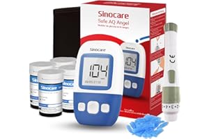 Sinocare Medidor Glucosa en Sangre, Glucómetro, Medidor Azucar Sangre 100 x Tiras Prueba Glucosa en Sangre y Dispositivo Punción - mg/dL（Safe AQ Angel）