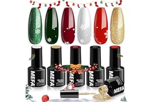 ‎MEFA MEFA UV Nagellack Weihnachten Set, 6 Farben Rot Grün Glitzer Silber Farben 7 ML Soak Off UV LED Gel Nagellack Schellack Set für Gelnägel Nail Art Kit Maniküre Nageldesign Nägel Selber Machen