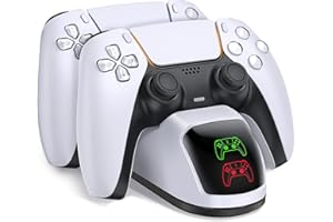ZRZLMVP PS5 Controller Charger, 2h Fast Charge Dual Charging Dock for Playstation 5 Controller, Upgrade PS5 Charger Accessories with Charge Cable & Led Light Indicator, White