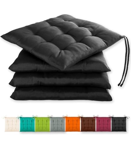 GREEN MARK Textilien Basic Set van 4 zitkussens, stoelkussens voor buiten of binnen, 40 x 40 cm, zacht gevuld, zilvergrijs