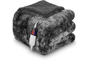 CURECURE Electric Heated Soft Faux Fur Sherpa Blanket Throw 180 X 130cm, 6 Heating Levels & 1-10 Hours Adjustable Auto-Off Levels, Fast Heating & Overheating Protection, Machine Washable (Dark Gray)