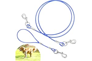 MICACORN Chew Proof Dog Leash, 6.6 Ft Metal Cable Dog Lead with Detachable Short Dog Leashes Handle Heavy Duty Tether Steel Wire Dog Leash Double Heads Dog Tie Out Cable for Small Medium Large Dogs
