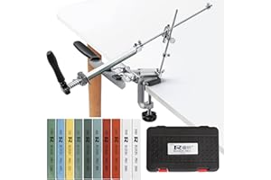 MOVIRON RUIXIN PRO RX-009 Professional Knife Sharpener with 10 Whetstones, 360° Rotation Flip Design Fixed-Angle Aluminum Alloy Kitchen Chef Knife Sharpening Kit Abrasive Holding System Tools